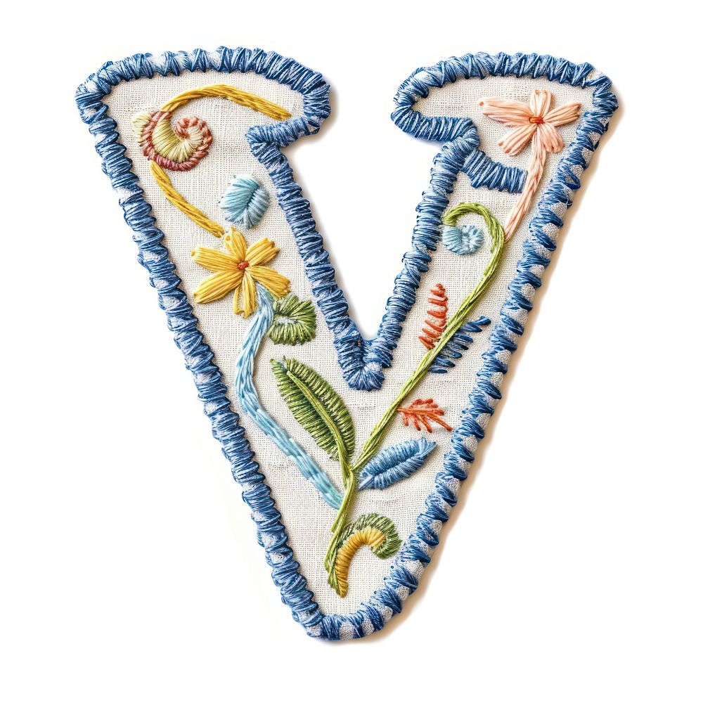 Alphabet V embroidery pattern white background.