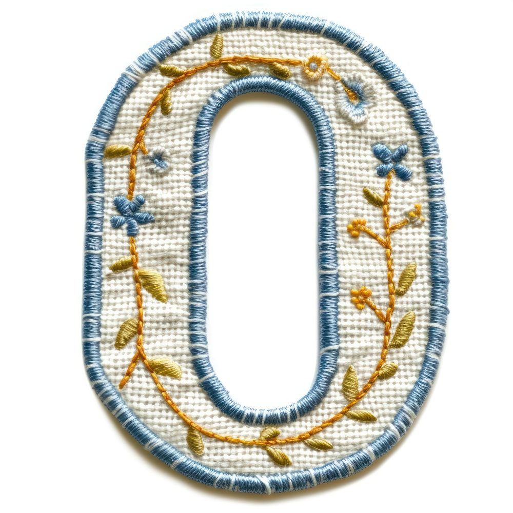 Number 0 embroidery pattern white background.
