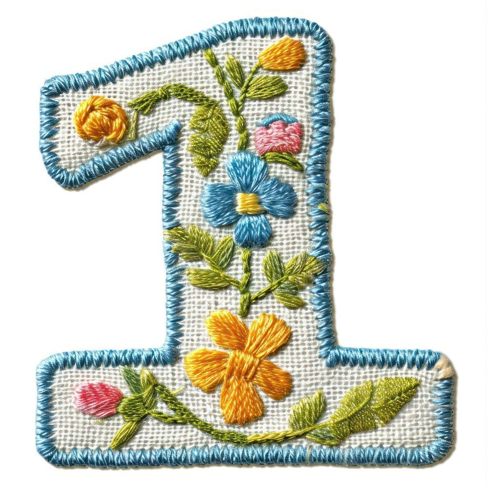 Number 1 embroidery pattern white background.
