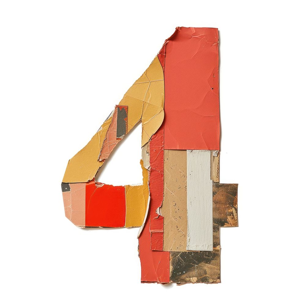 Number 4 paper craft collage text art white background.