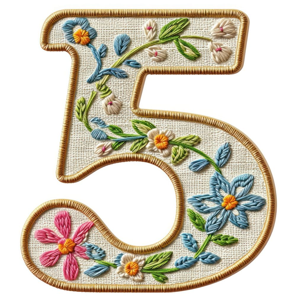 Number 5 embroidery pattern white background.