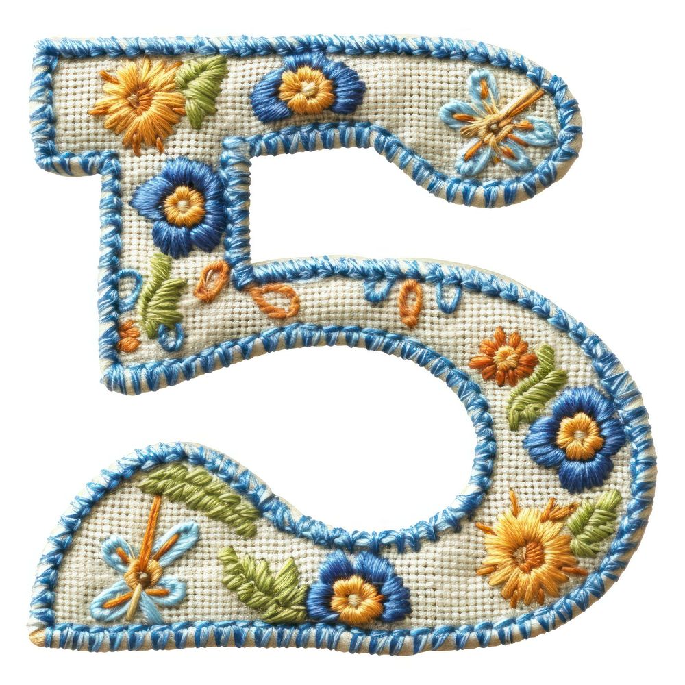 Number 5 embroidery pattern white background.