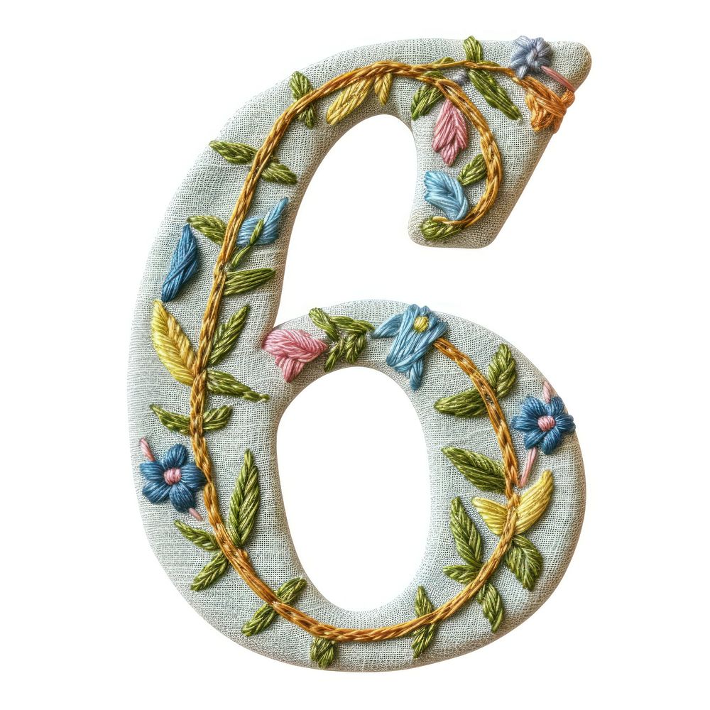 Number 6 embroidery pattern white background.