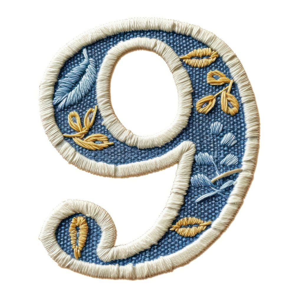 Number 9 embroidery pattern white background.