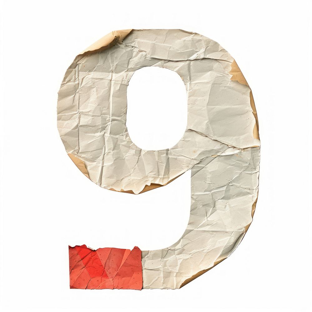 Number 9 paper craft text white background textured.