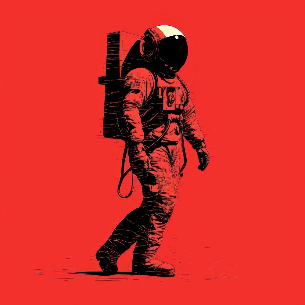 Astronaut adult red advertisement.