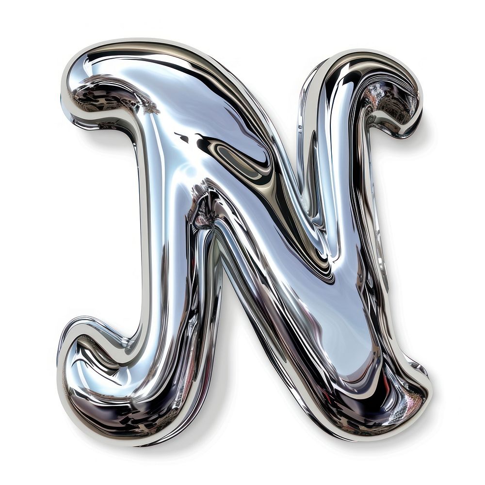 Alphabet N letter number chrome silver.