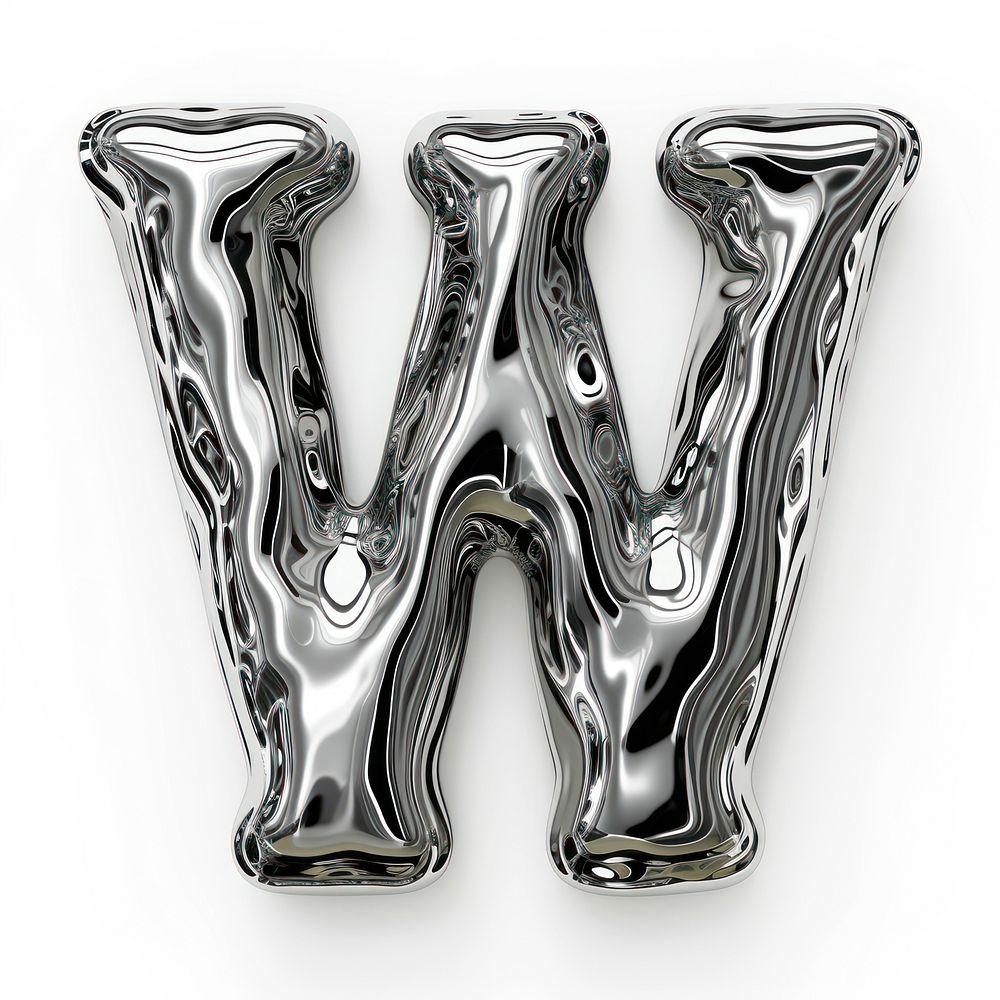 Alphabet W letter silver accessories monochrome.