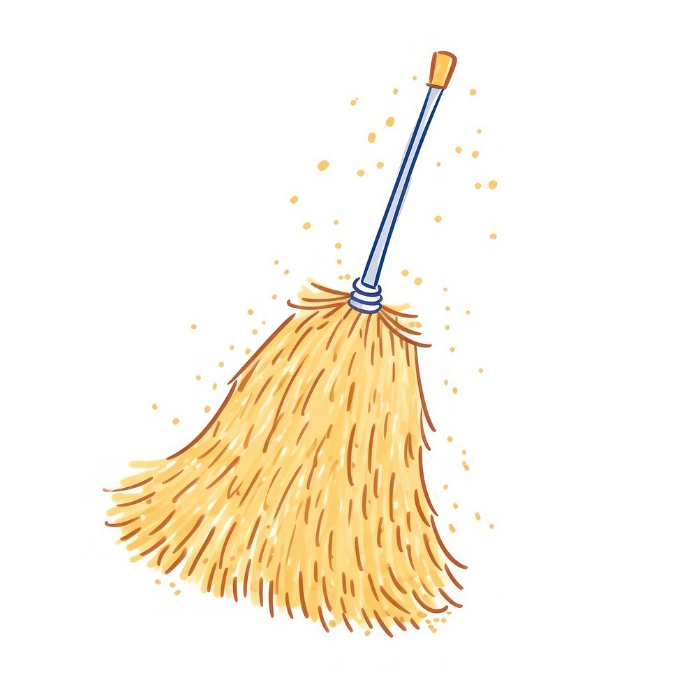 Doodle illustration broom white background cleanliness housework.