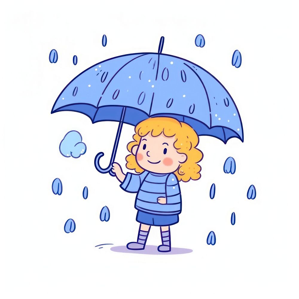 Doodle illustration kid use umbrella cartoon cute protection.