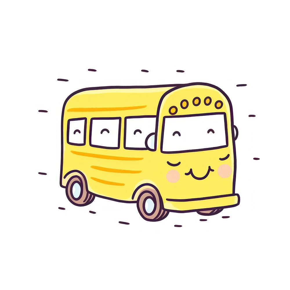 Doodle illustration school bus vehicle cartoon transportation.