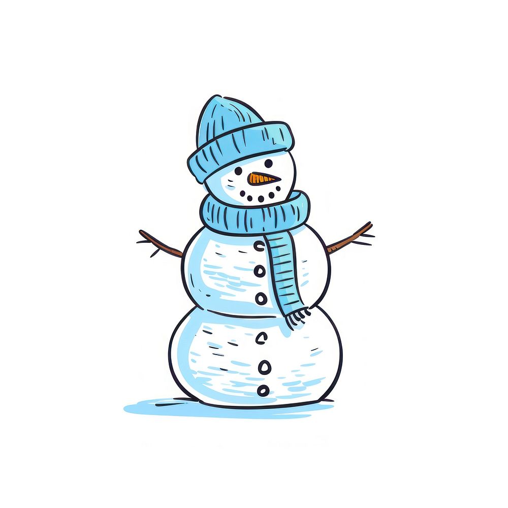 Doodle illustration snowman cartoon winter white.