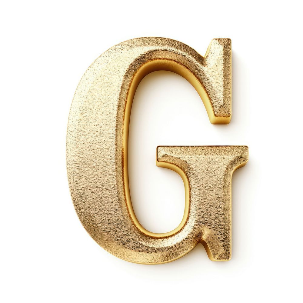Golden alphabet G letter text white background accessories.