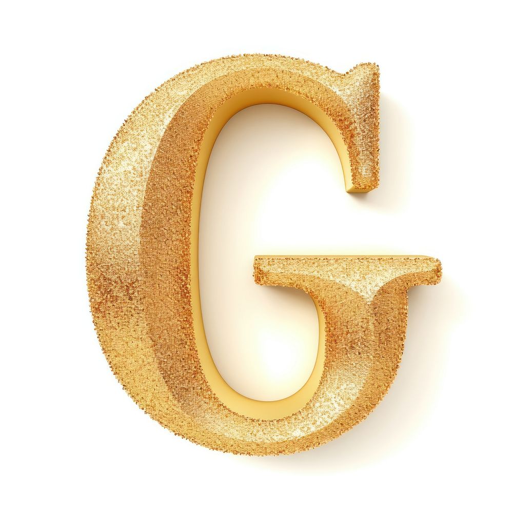 Golden alphabet G letter text white background pattern.