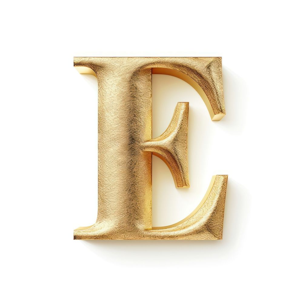 Golden alphabet E letter text white background pattern.