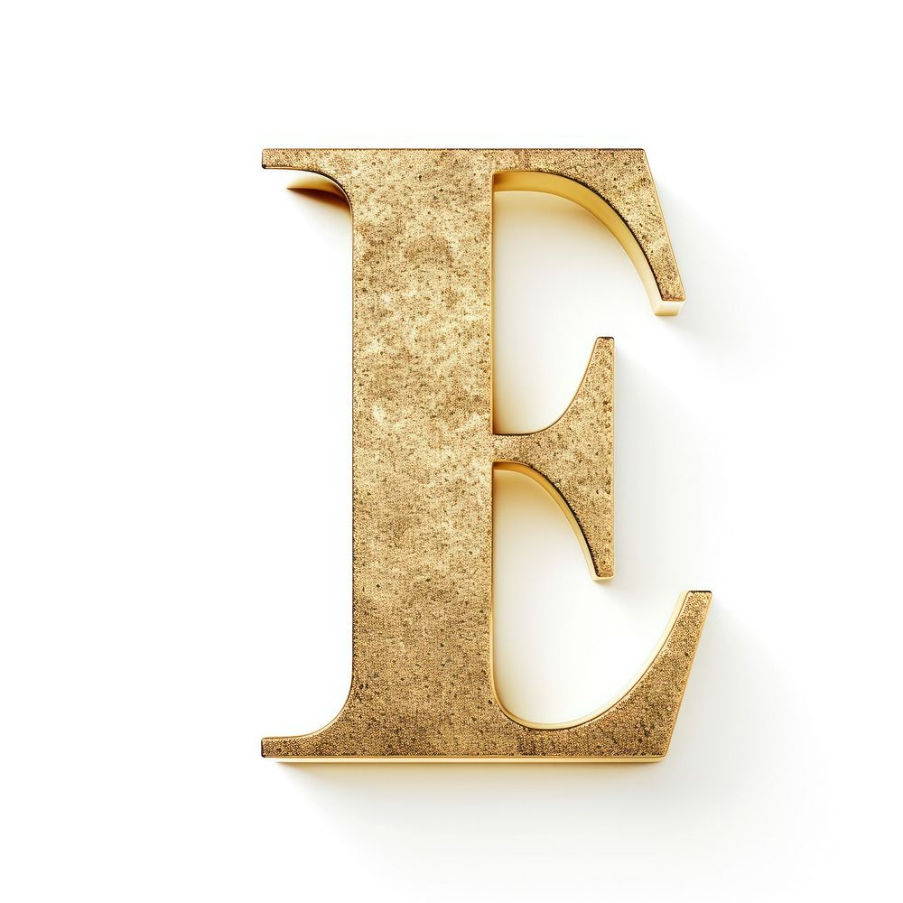 Golden alphabet E letter text white background electronics.