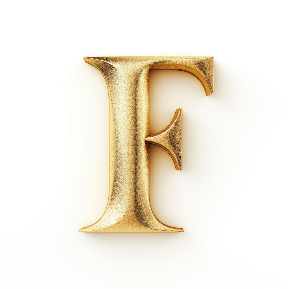 Golden alphabet F letter text white background accessories.