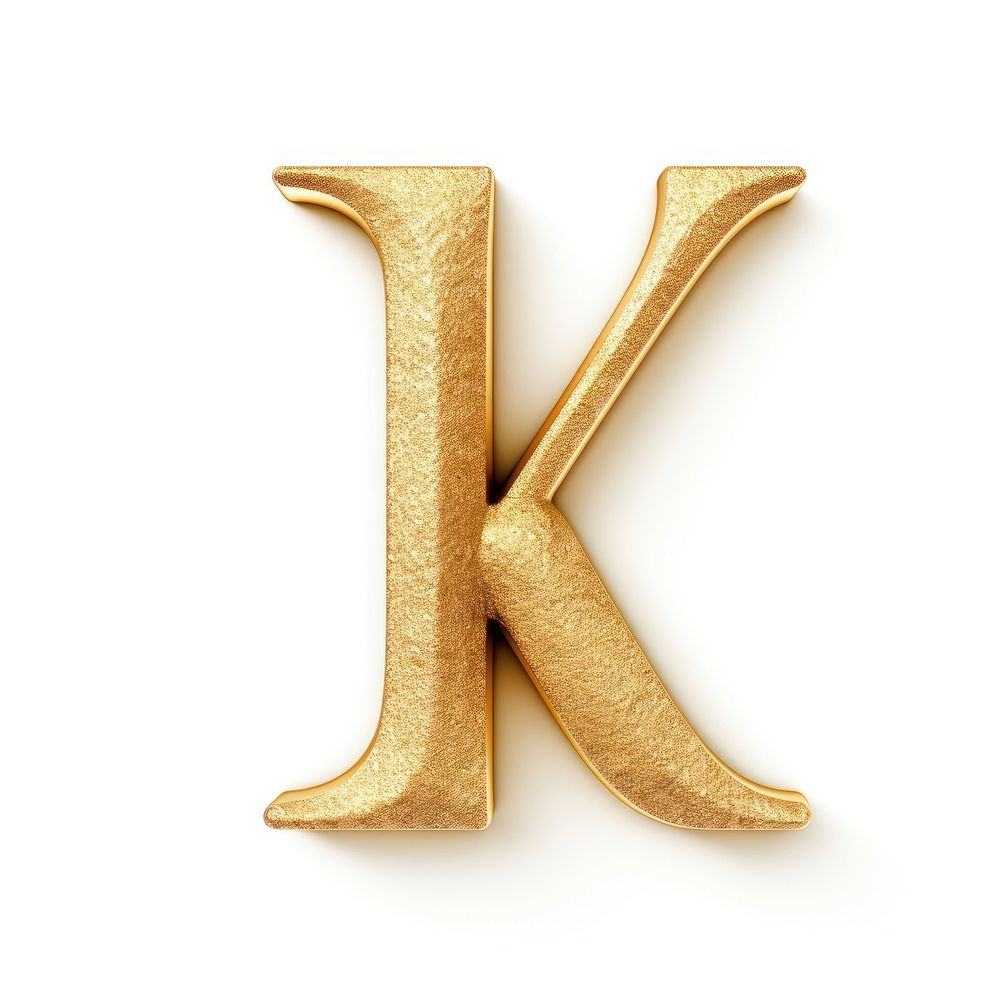 Golden alphabet K letter text white background accessories.