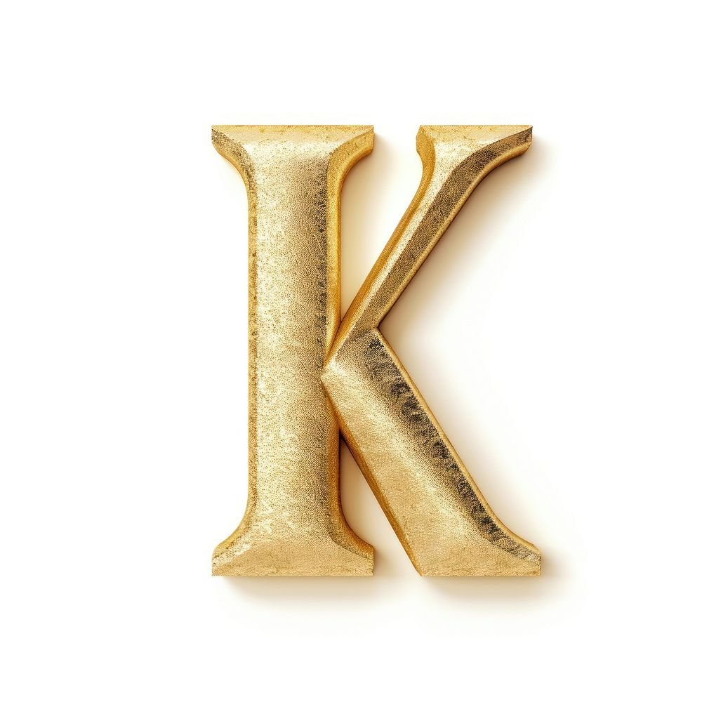 Golden alphabet K letter text white background pattern.