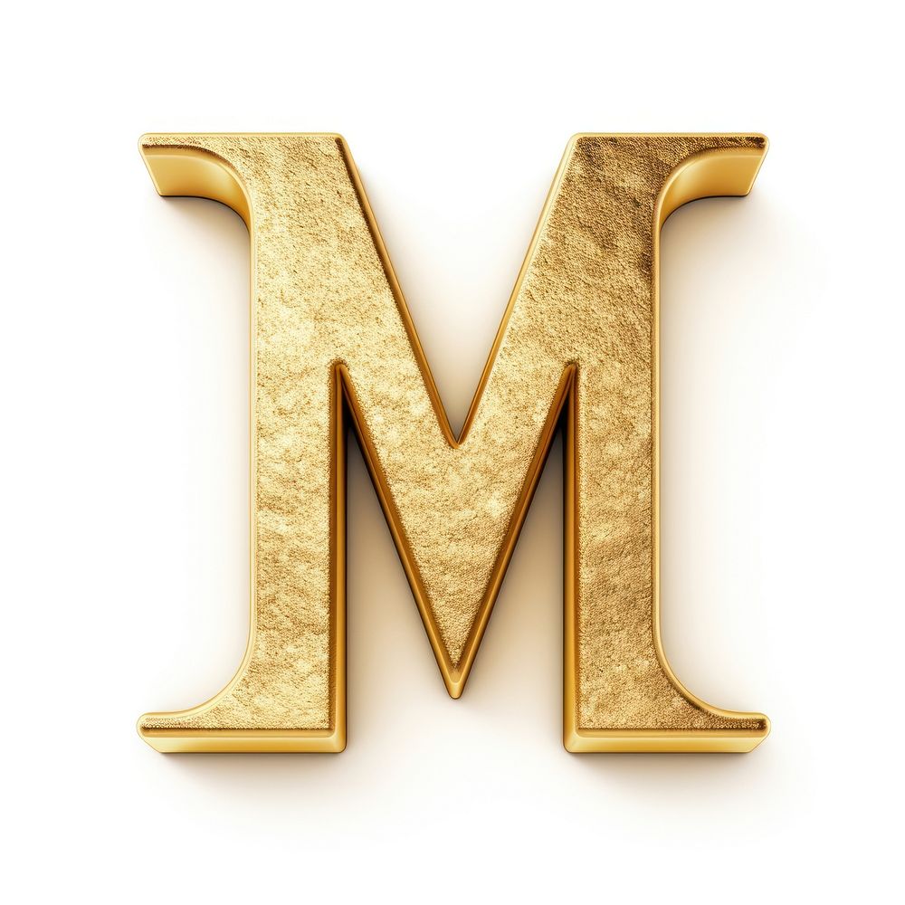 Golden alphabet M letter text white background pattern.