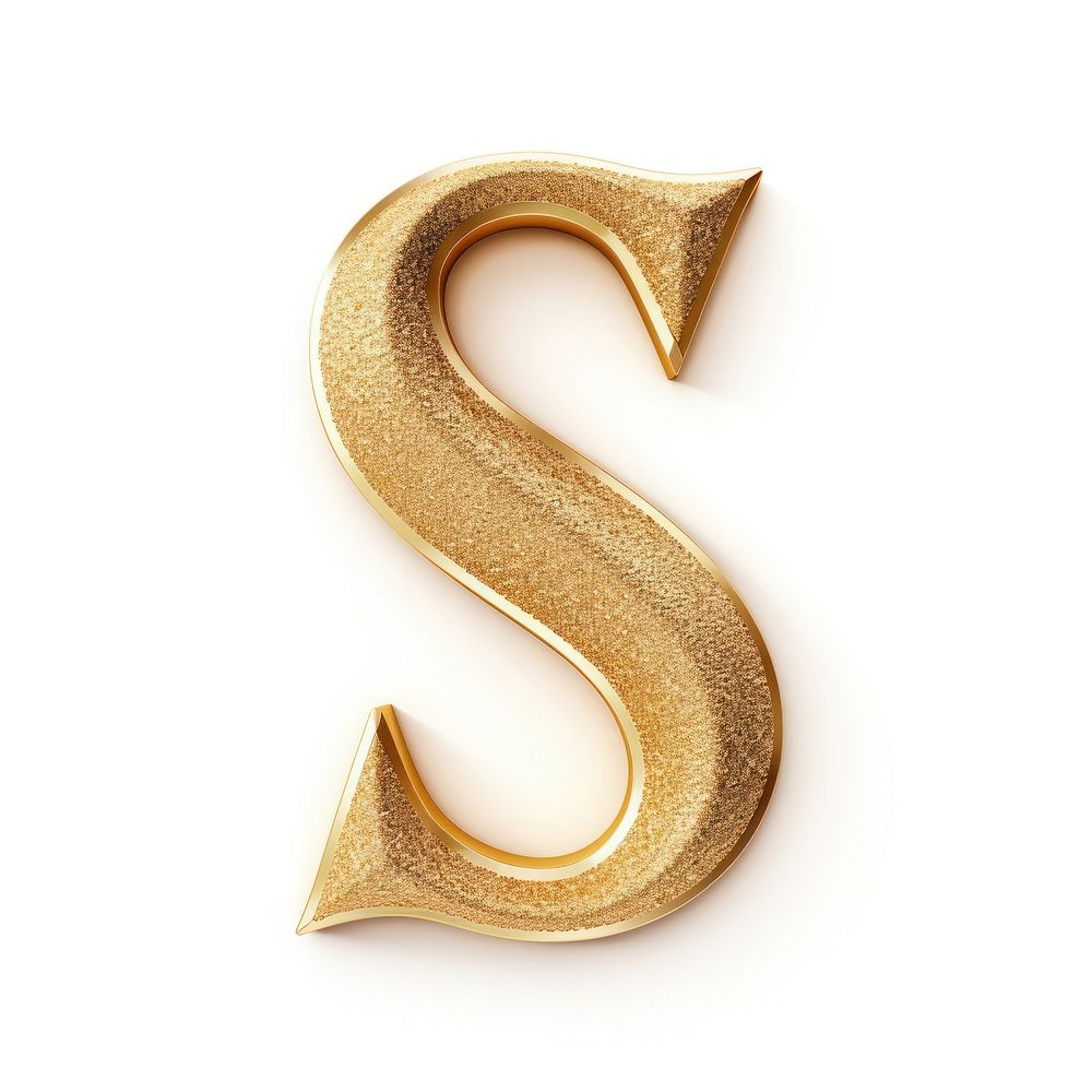 Golden alphabet S letter text white background accessories.