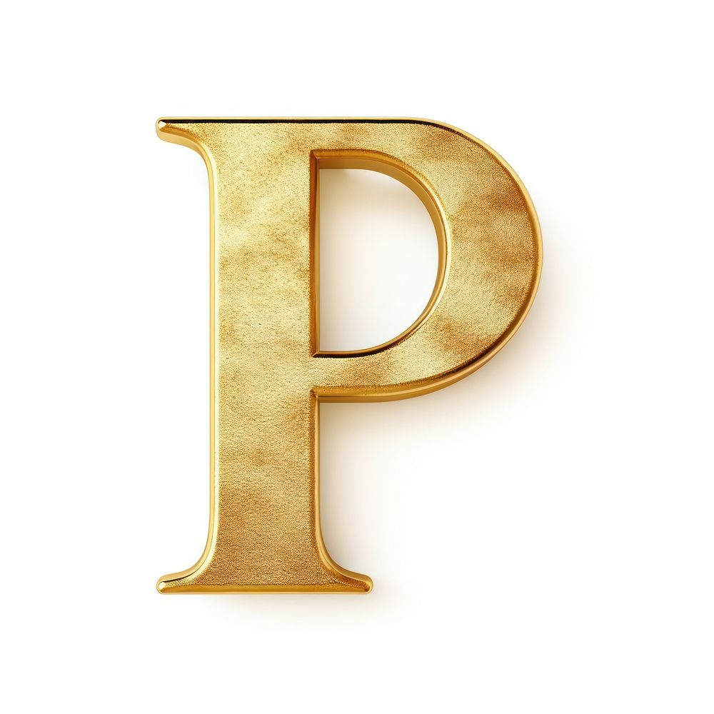 Golden alphabet P letter text white background yellow.