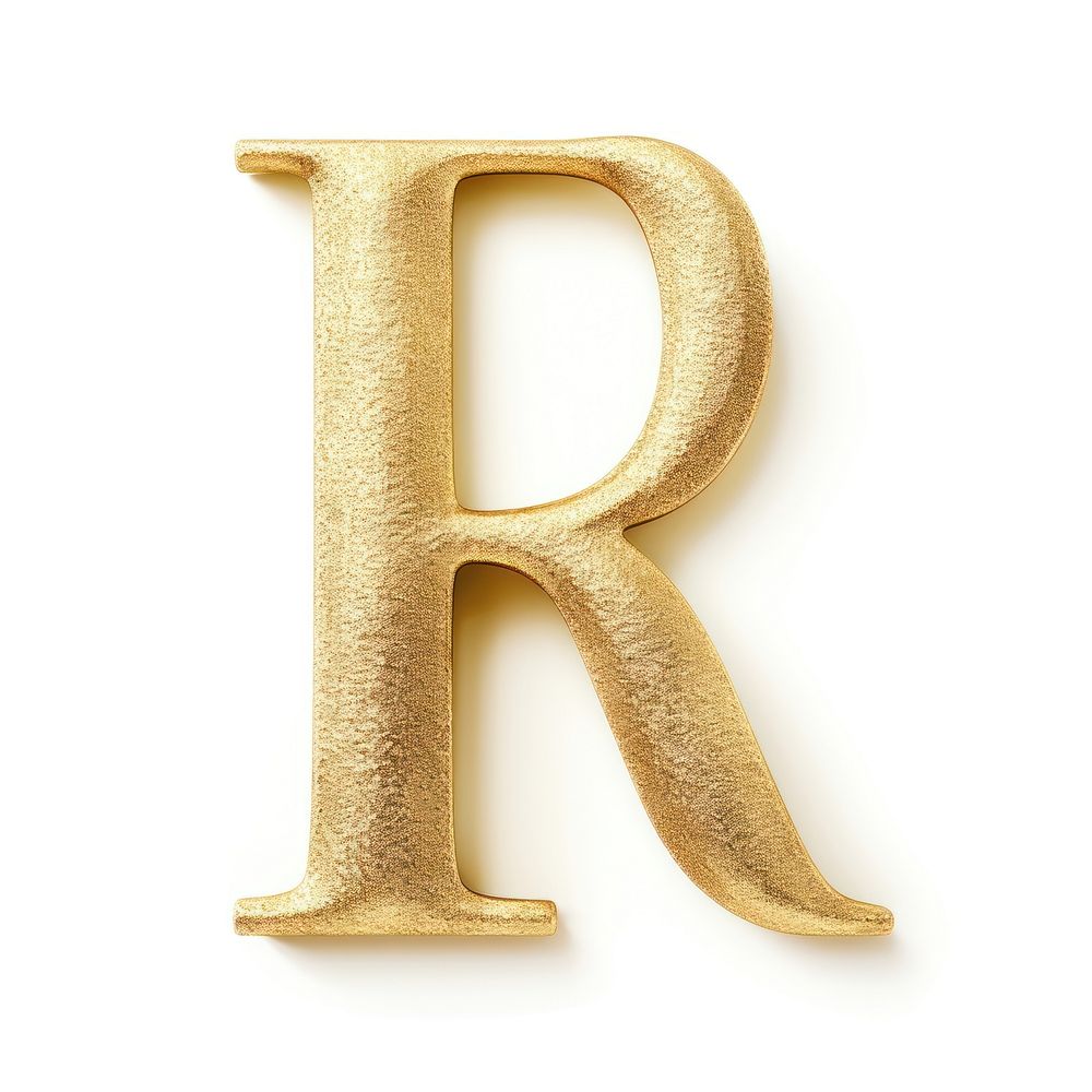 Golden alphabet R letter text white background pattern.