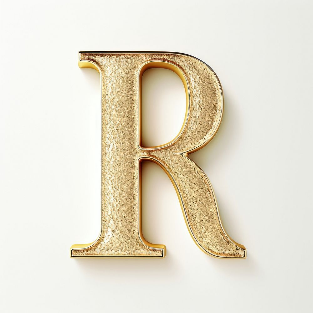 Golden alphabet R letter text white background pattern.