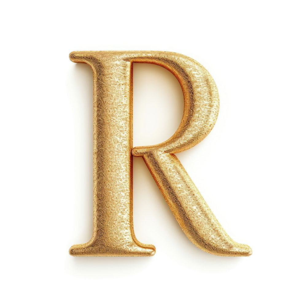 Golden alphabet R letter text white background celebration.