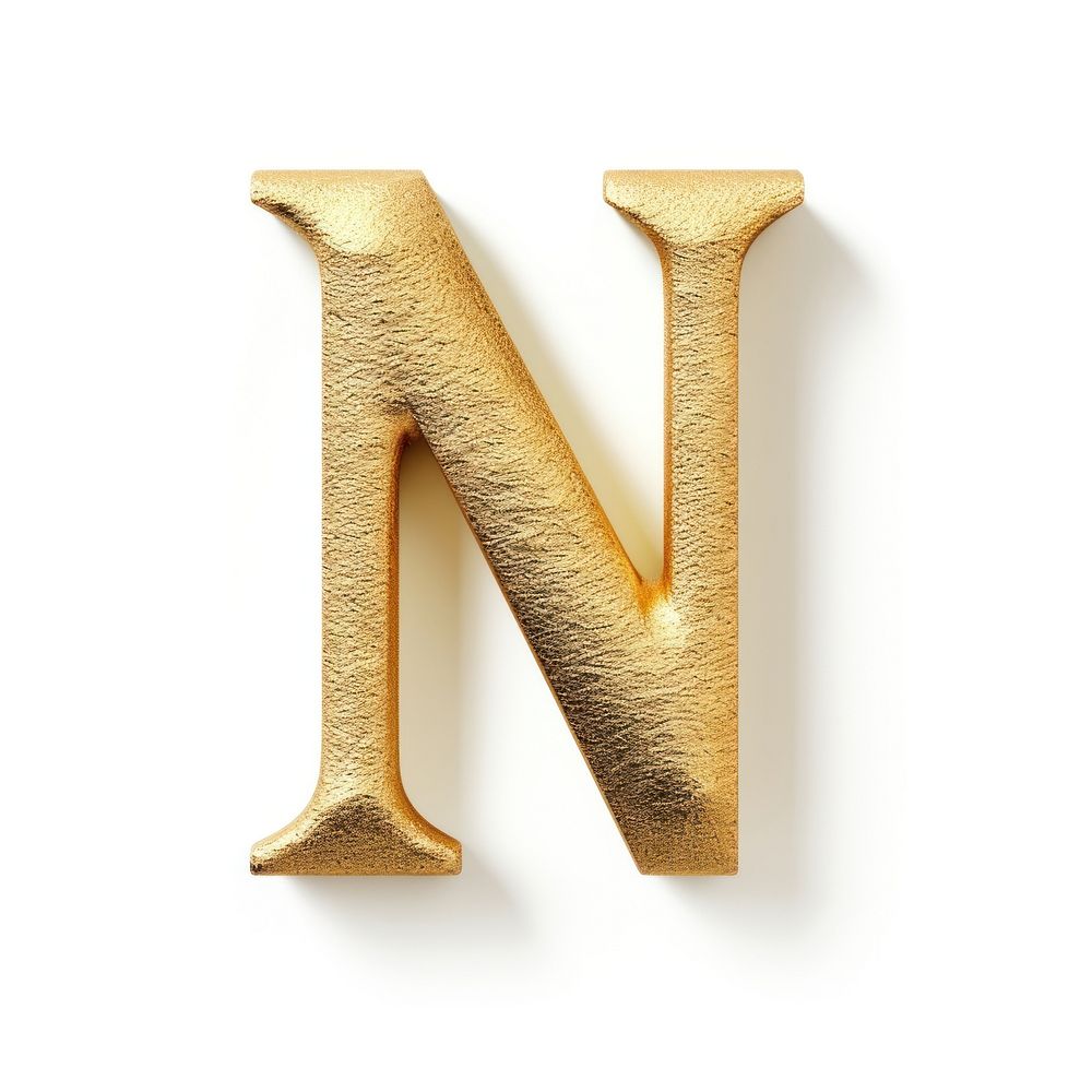 Golden alphabet N letter text white background pattern.