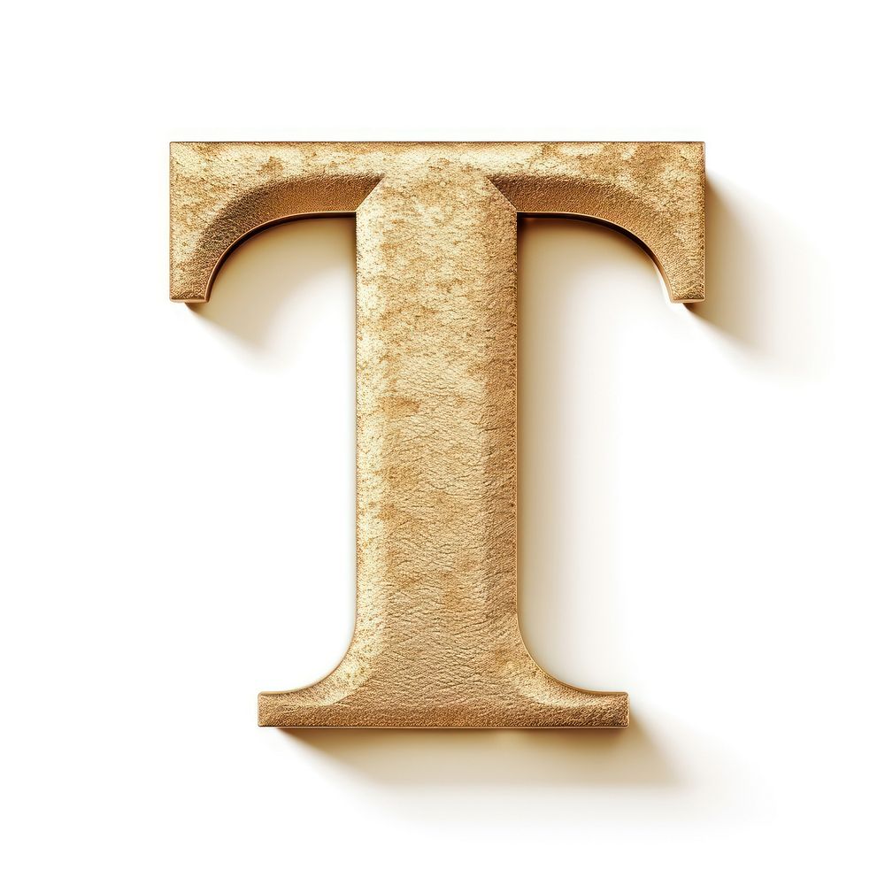 Golden alphabet T letter text white background pattern.