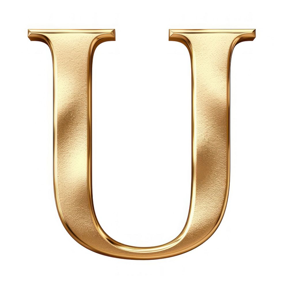 Golden alphabet U letter text white background symbol.