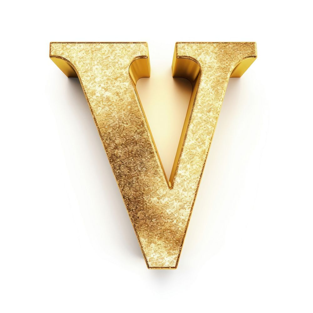 Golden alphabet V letter text white background accessories.
