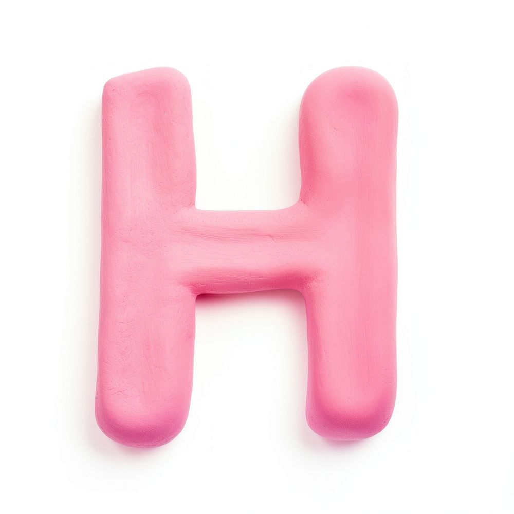 Plasticine letter H pink white background confectionery.