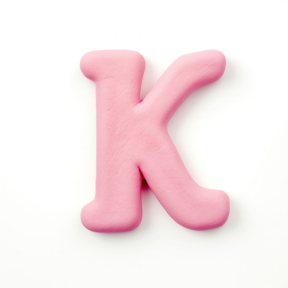 Plasticine letter K text pink white background.