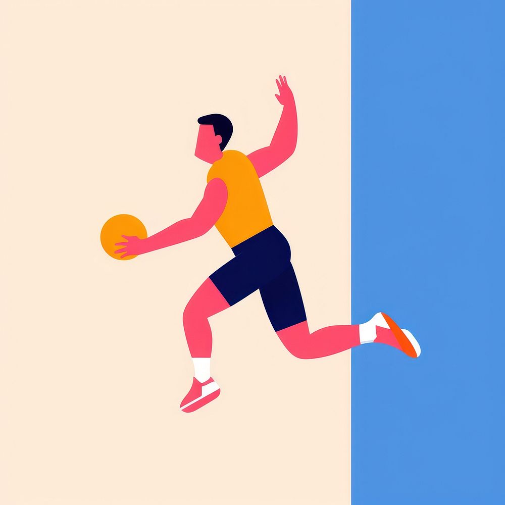 Male person playing basketball cartoon sports determination.