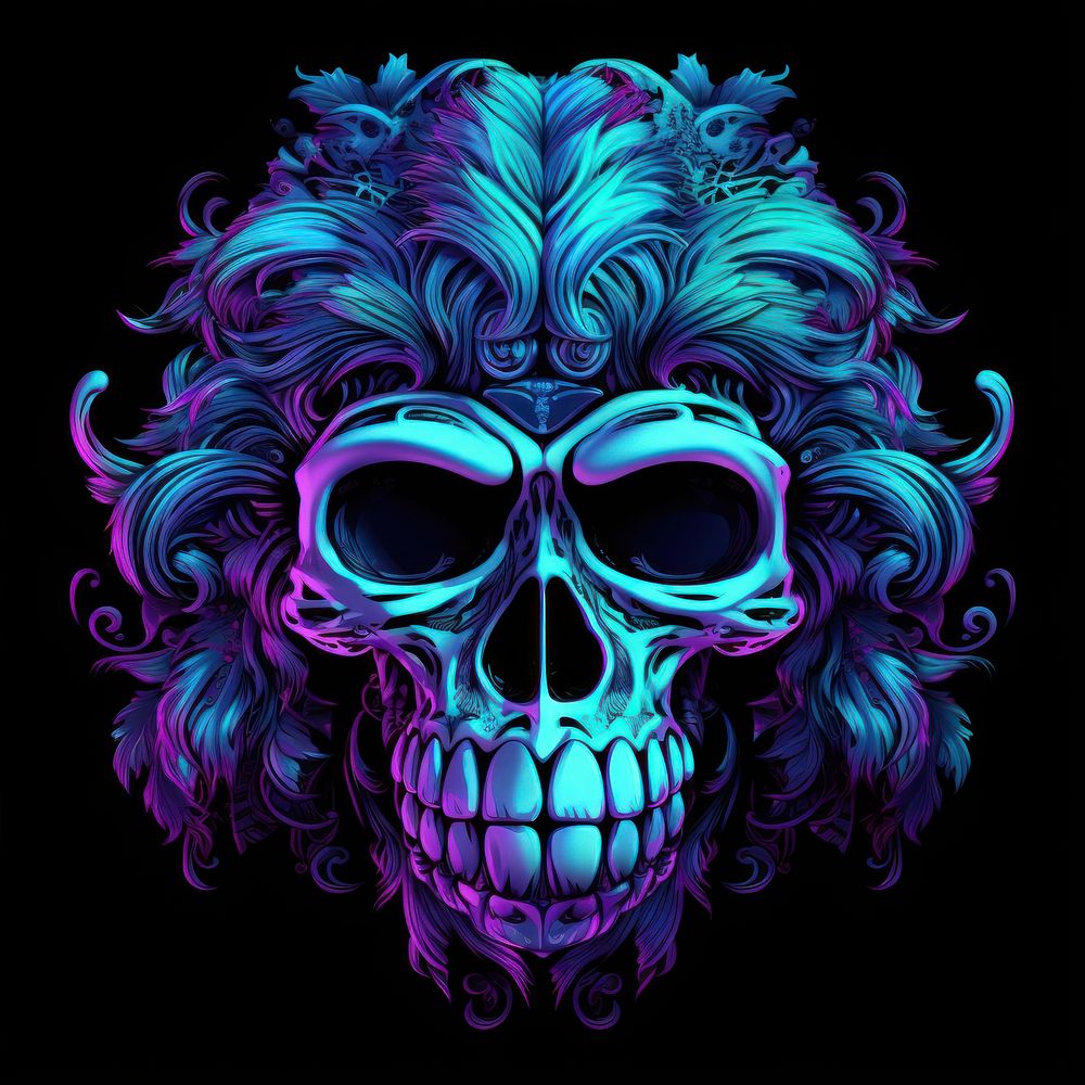 Monkey skull purple black background creativity.