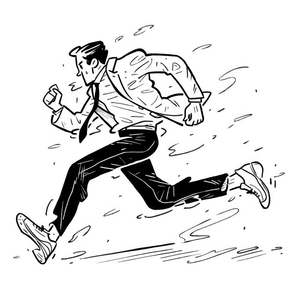 Outline sketching illustration of a man running footwear drawing cartoon.