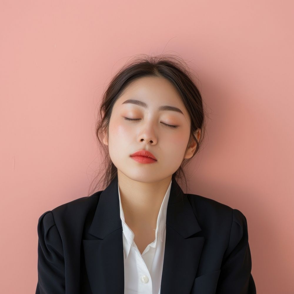 Asian business woman sleepy face portrait photography adult.
