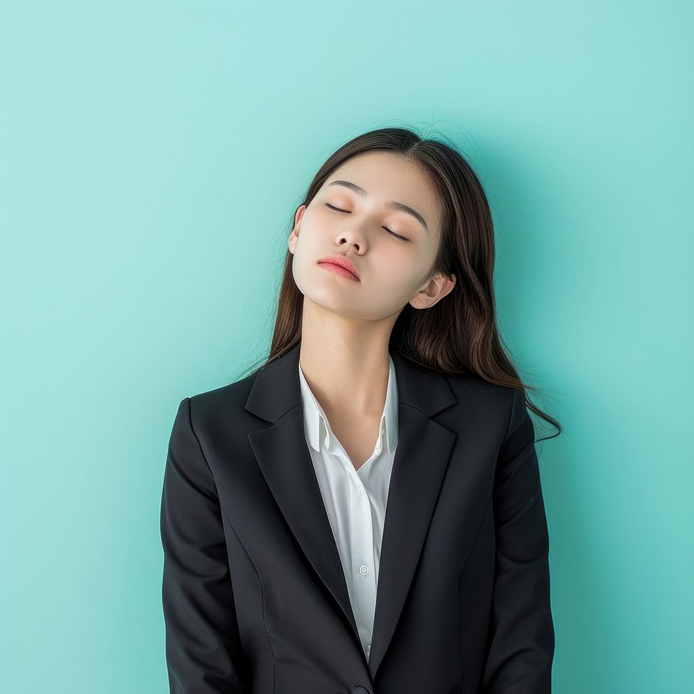 Asian business woman sleepy face portrait photography adult.