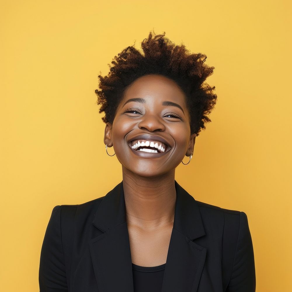 Black business woman Happy face portrait photography laughing.