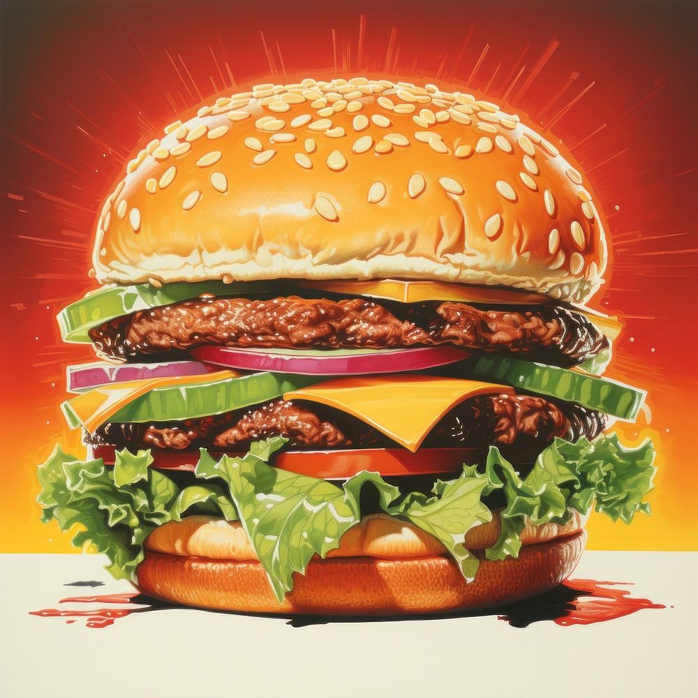 Airbrush art of Hamberger food hamburger vegetable.