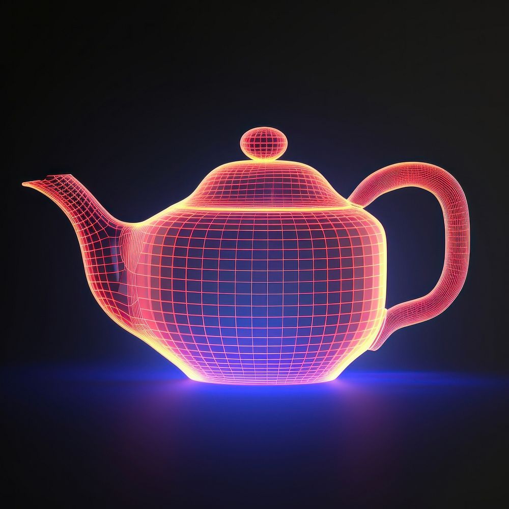 Neon teapot wireframe light illuminated | Premium Photo Illustration ...