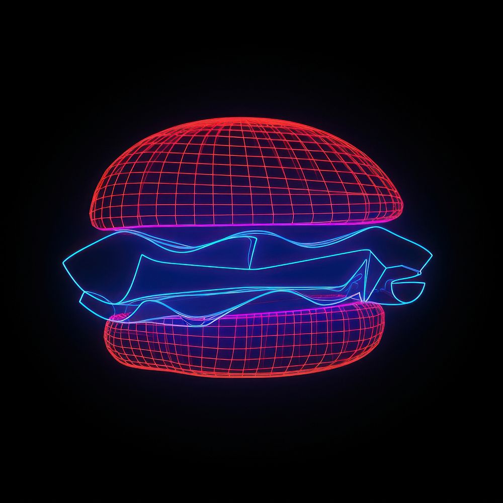 Neon burger wireframe neon night light.