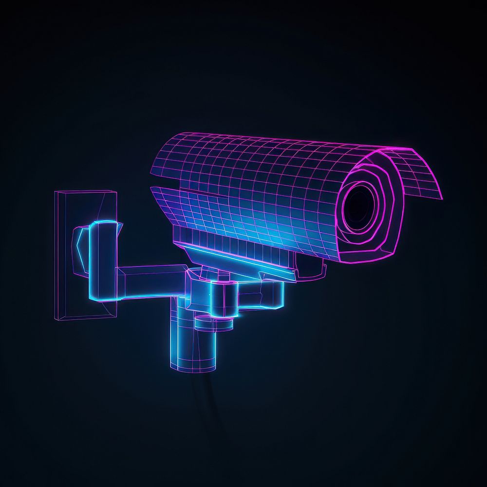 Neon cctv wireframe light diagram surveillance.