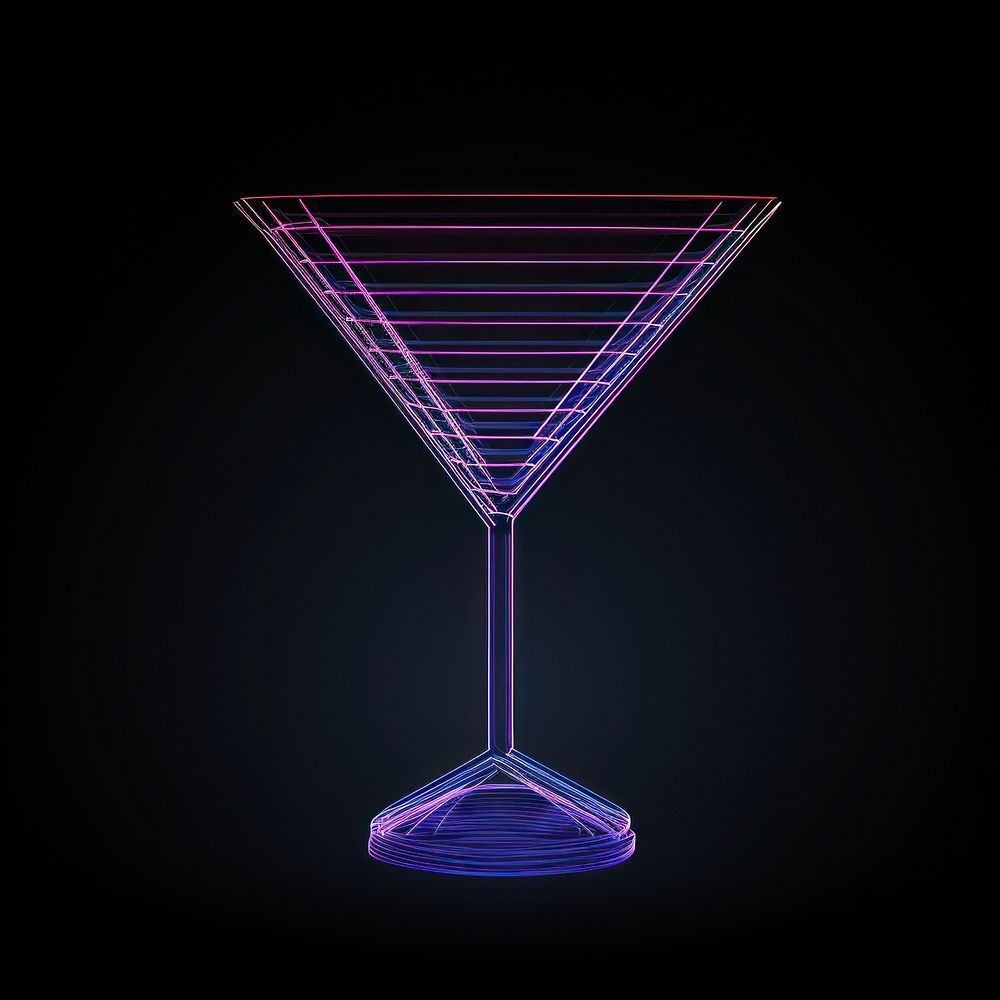 Neon cocktail wireframe martini light drink.