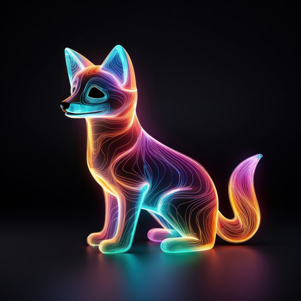 Neon fox wireframe light neon animal.