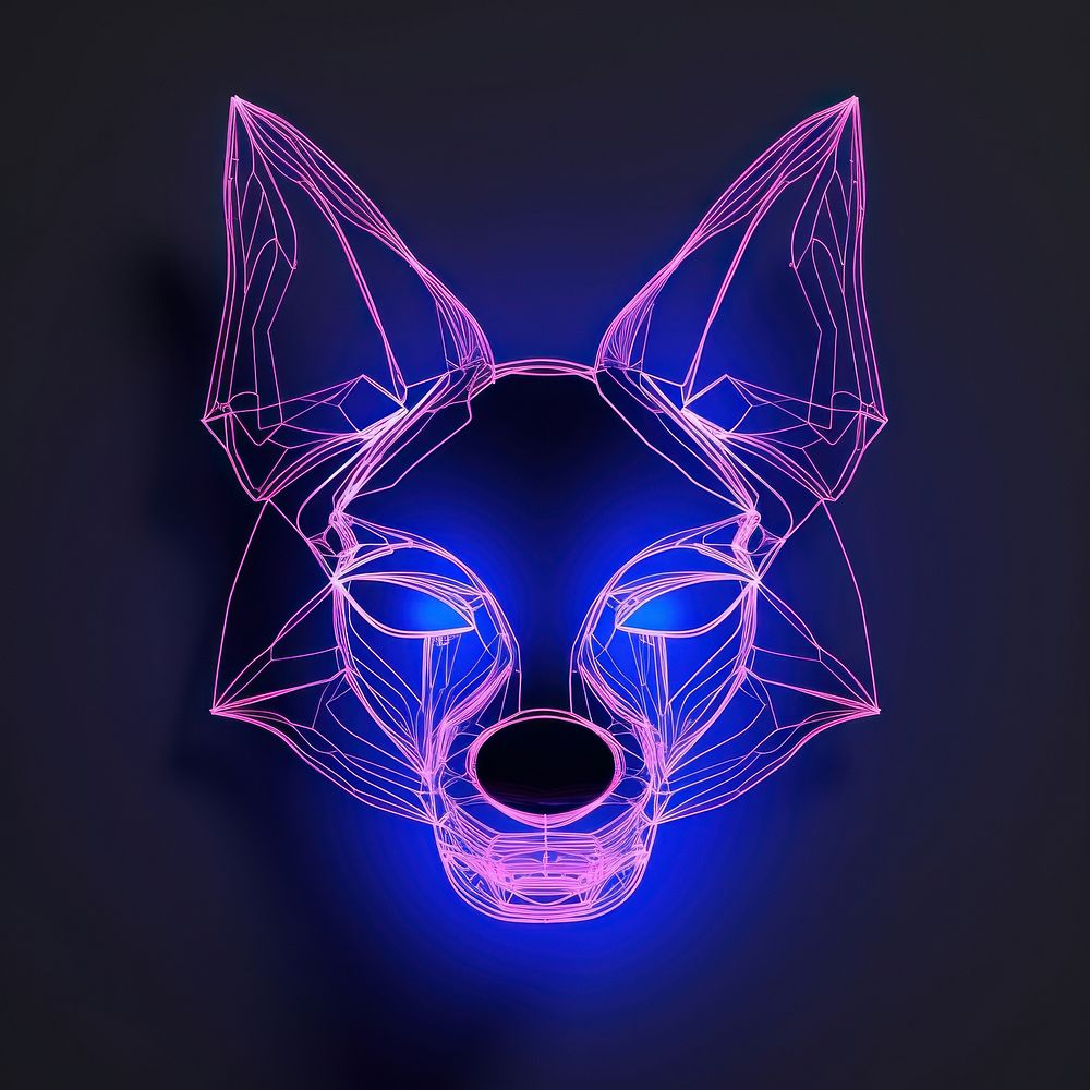 Neon fox wireframe neon purple light.