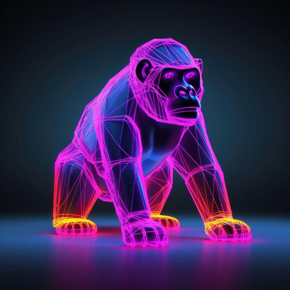 Neon gorilla wireframe neon wildlife animal.