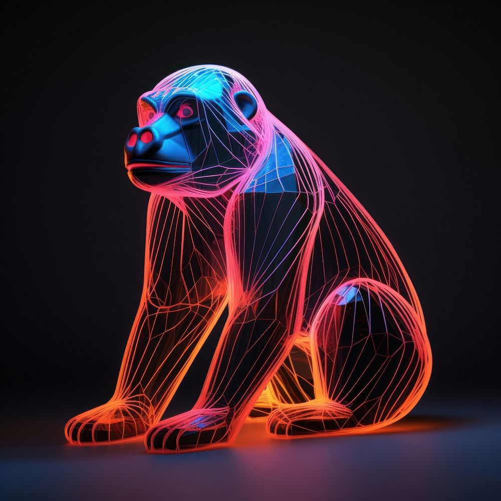 Neon gorilla wireframe animal mammal nature.